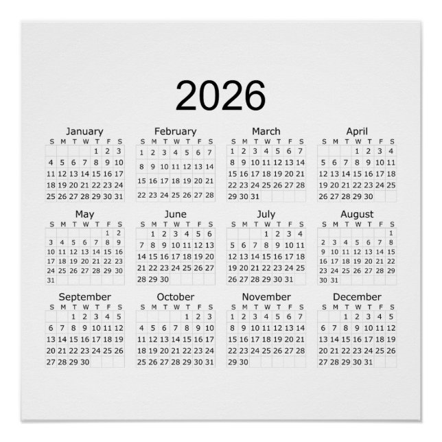 Poster 2026 Simple Minimalist Calendar (Devant)