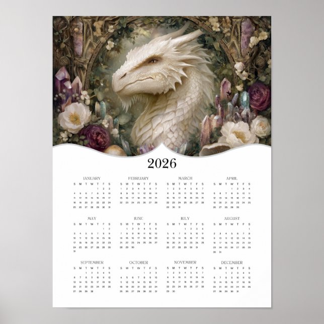 Poster 2026 White Dragon Imaginaire Art Calendrier de l'a (Devant)
