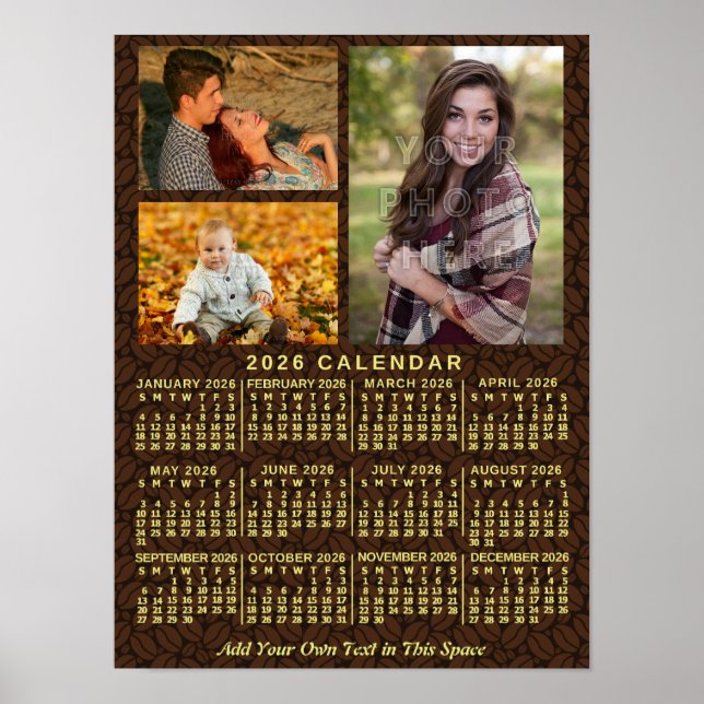 Poster 2026 Year Monthly Calendar Coffee Beans 3 Photos (Devant)