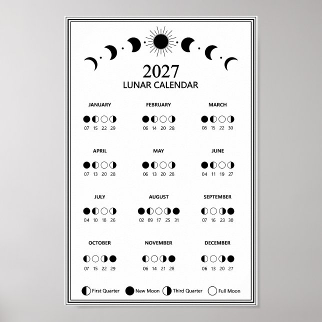 Poster 2027 Lunar Cycles Minimalist Moon Phase Calendar (Devant)