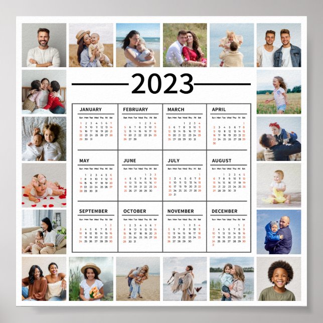 Poster 20 Photo Collage US 2023 Calendrier annuel (Devant)