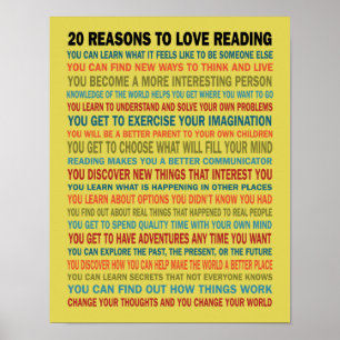 Poster 20 raisons d'aimer les livres de lecture