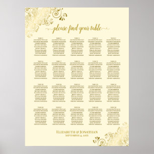 Poster 20 Table Cream & Gold Frills Mariage Seating Chart