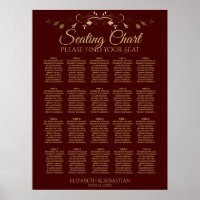20 Table Gold & Auburn Brown Mariage Seating Chart