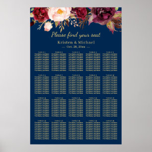Poster 20 Tables Burgundy Floral Mariage Carte de siège