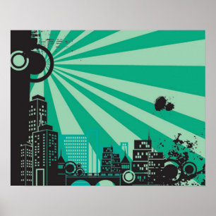 Poster 20x16 Abstrait Green City Wall Art