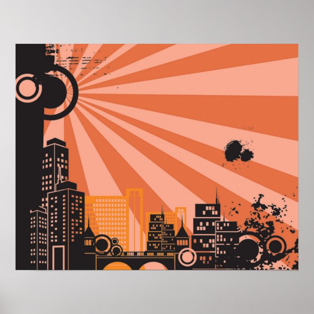 Poster 20x16 Abstrait Orange City Wall Art (Devant)