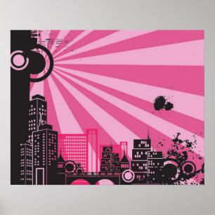 Poster 20x16 Abstrait Pink City Wall Art