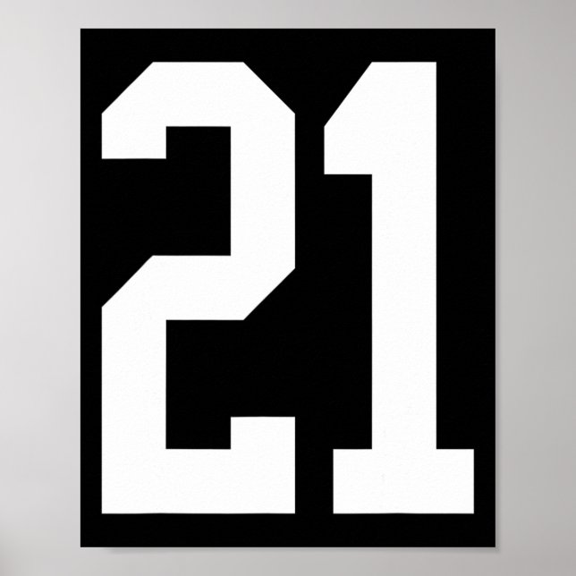 Poster #21 Numéro blanc 21 Style de fan de sport  (Devant)