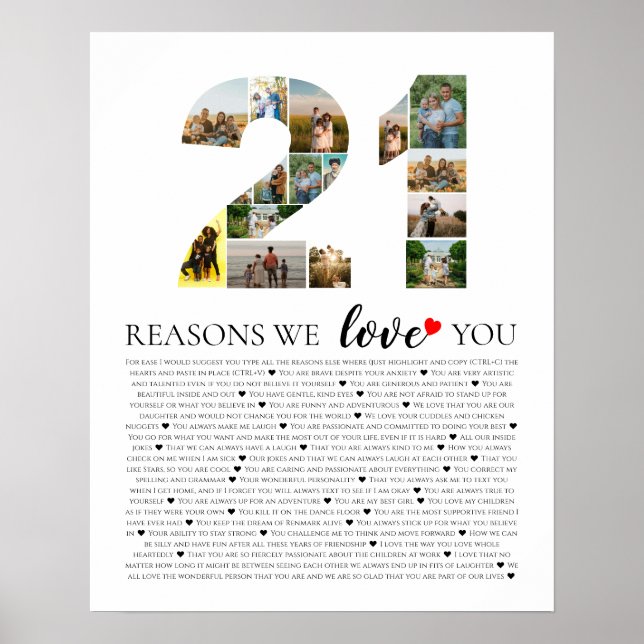 Poster 21 raisons pour lesquelles nous vous aimons affich (Devant)