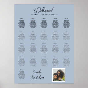 Poster 21 Table Dusty Blue PHOTO SEATING Chart