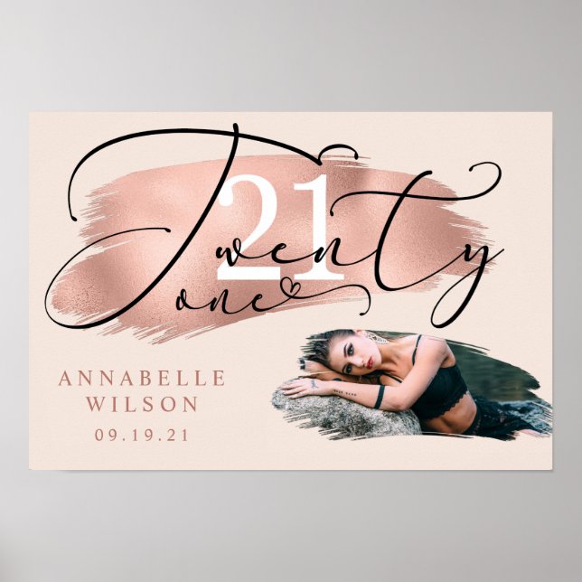 Poster 21e anniversaire Rose Gold & Pink Photo (Devant)