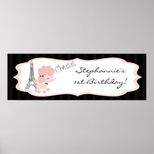 Poster 22.5"x7.5" Personalized Banner Pink Poodle Paris