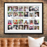 24 Photo Collage avec nom de famille Date - Blanc