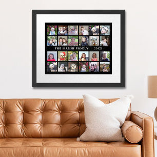 Poster 24 Photo Collage avec nom de famille Date - noir