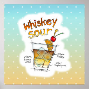POSTER 24" X 24" POSTER, WHISKEY SOUR RECEPE COCKTAIL ART