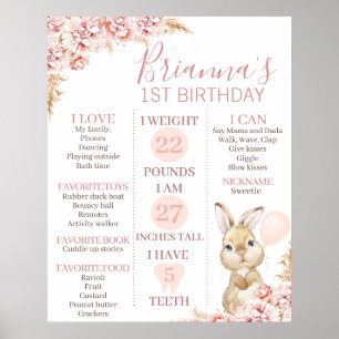 Poster 24x30 Boho Bunny Floral 1er Anniversaire Jalon