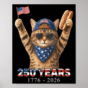 Poster 250 Ans 1776 2026 Amoureux de chats drôle Drapeau