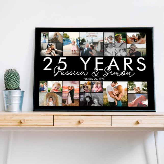Poster 25 ans mariage anniversaire photo collage modifiab (Créateur téléchargé)