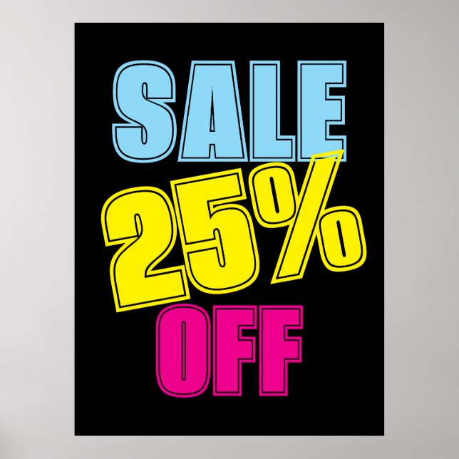 Poster 25% Signe de vente, Signal de magasin de détail, V (Devant)