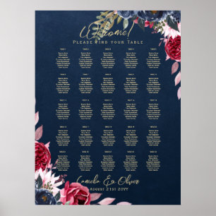 Poster 25 Table Burgundy Bleu Floral Or GRAPHIQUE DE SIÈG