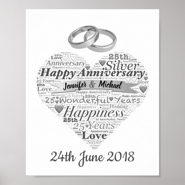 Poster 25e anniversaire du Mariage personnalisé Word Art (Devant)