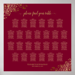 Poster 26 Table Burgundy and Gold Wedding Seating Chart