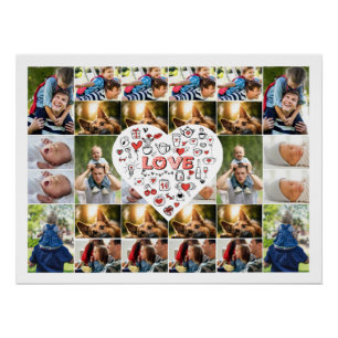 Poster 28 Photo Collage Cadre avec Love Hear Centerpiece