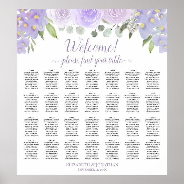 Poster 28 Table Plan de table de mariage floral lavande (Devant)