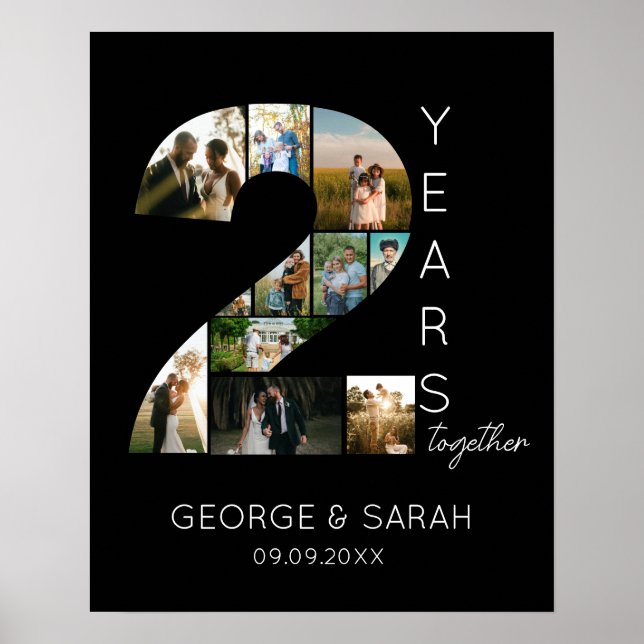 Poster 2 ans ensemble Photo Collage Anniversaire Mariage (Devant)