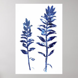 Poster 2 branches bleues de la marine feuilles arts