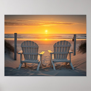 Poster 2 chaises Adirondack sur la plage Vivid Sinset
