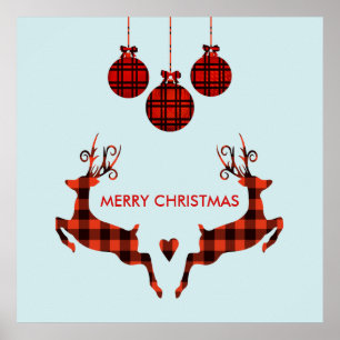 Poster 2 Christmas Deer Jumping Rustic Style