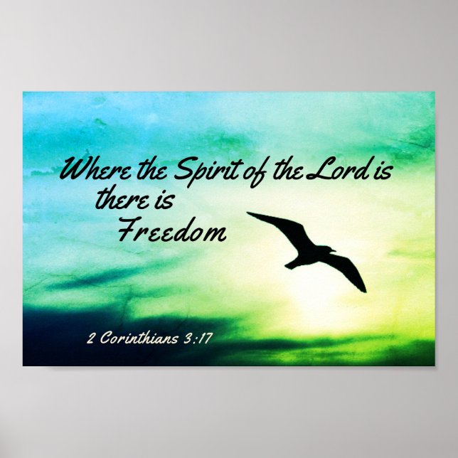 Poster 2 Corinthiens 3:17 Liberté Bible Verse Oiseau Vol (Devant)
