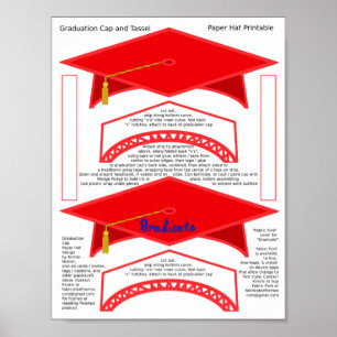Poster 2 Diplômé Bac rouge Papier Casquettes Diplômé Bleu