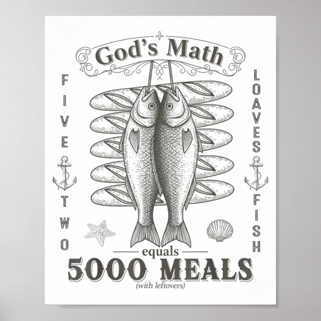Poster 2 Fishes 5 Breads Jesus Feeds The 5000 Christian B (Devant)