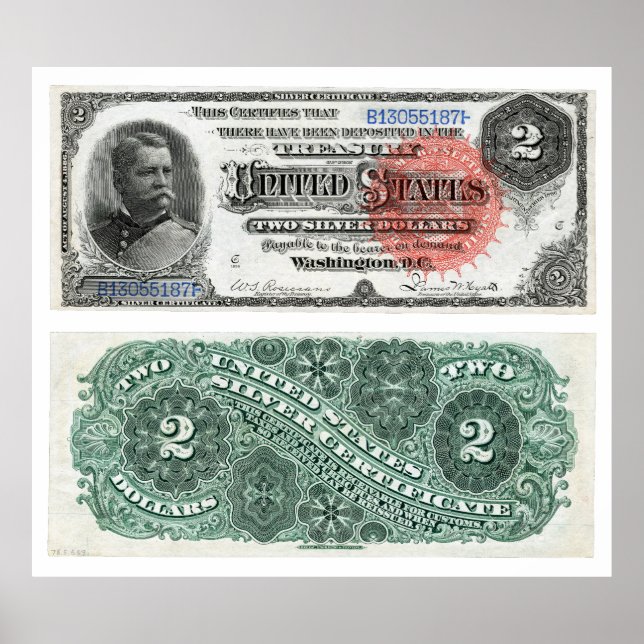 Poster 2 $ Série de certificats en argent de billets 1886 (Devant)