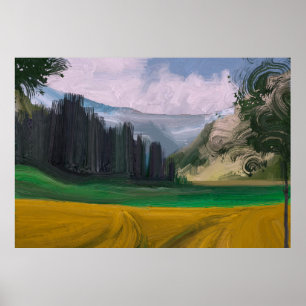 Poster 2d illustration. Peinture à l'huile paysage art. R