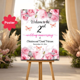 Poster 2e anniversaire Mariage Blush Roses Bienvenue