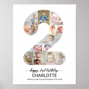 Poster 2e Anniversaire Numéro 2 Collage Photo Personnalis