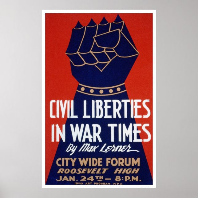 Poster 2ème guerre mondiale de la Liberté Civile 1940 WPA (Devant)