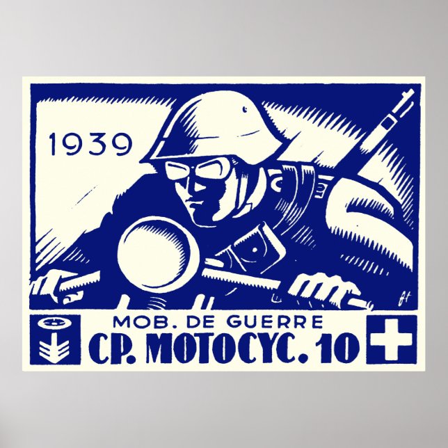 Poster 2ÈME GUERRE MONDIALE Swiss Motorcycle Company, ble (Devant)