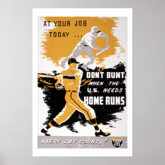 Poster 2ÈME GUERRE MONDIALE vintages "Don't Bunt" Basebal (Devant)
