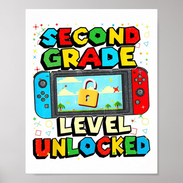 Poster 2nd Grade Level Unlocked Funny Gamer Boys Back To  (Devant)