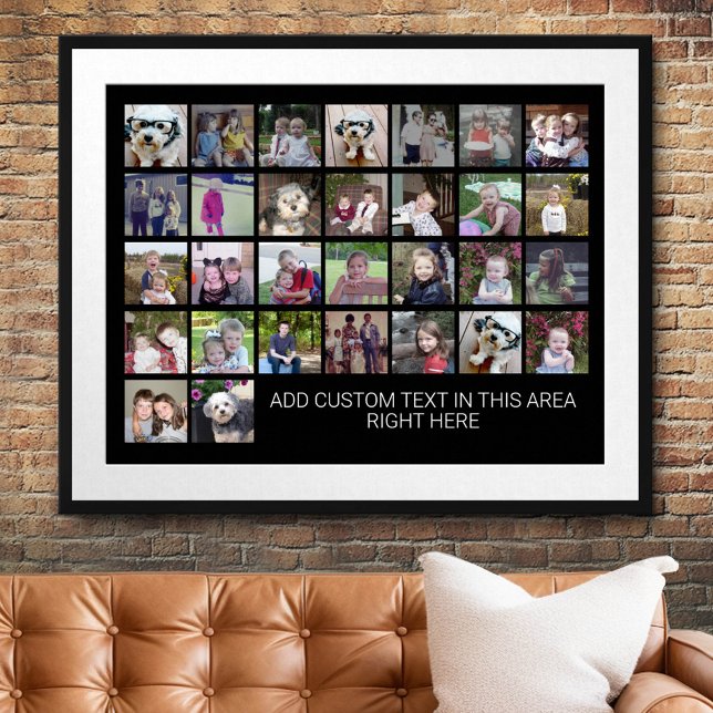 Poster 30 Photo Collage Grid - Zone de texte - noir blanc (Custom Photo Collage Poster)