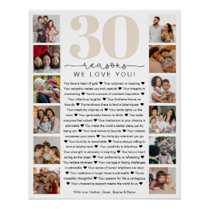 Poster 30 Raisons Nous Vous Aimons Anniversaire Keepsaké 