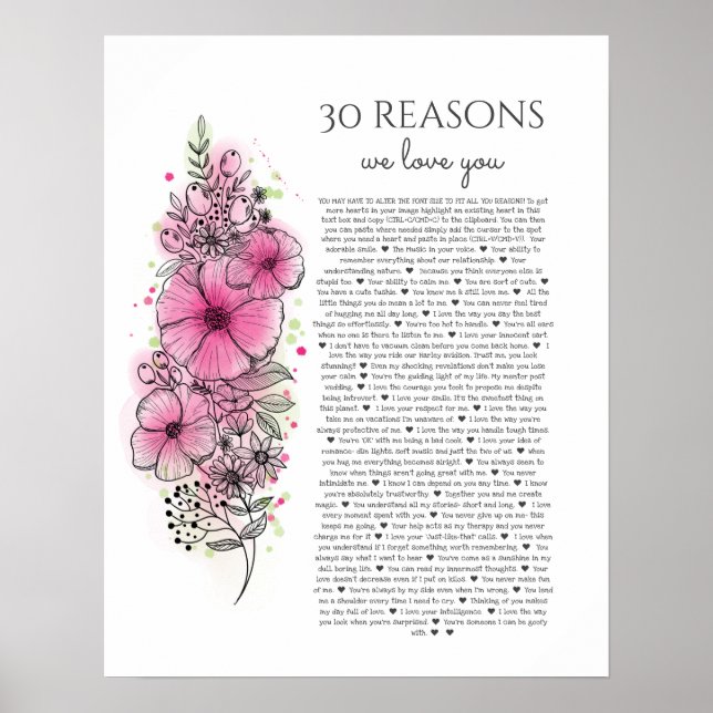 Poster 30 raisons pour lesquelles nous vous aimons tatoua (Devant)