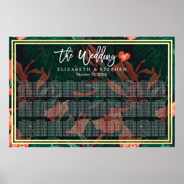 Poster 30 Tableaux Diagramme de siège Tropical Floral Gol (Devant)