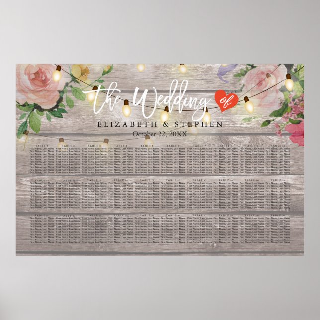 Poster 30+ Tables Bois Chaîne Florale Lights Seating Char (Devant)