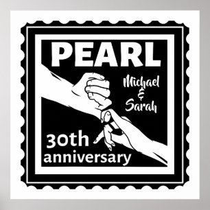 Poster 30e anniversaire mariage noir et blanc romantique